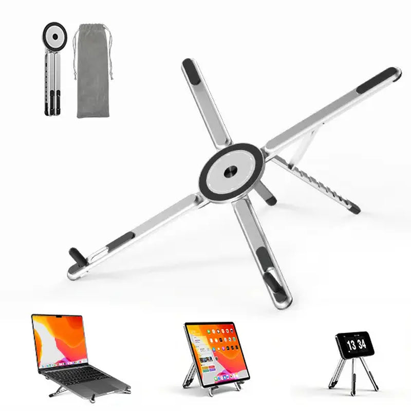 Elevate Your Workspace with the Viozon Foldable Aluminum Laptop Stand - Adjustable Riser & Magnetic Phone Holder for 10–16” Laptops and 4–13” Phones/Tablets (Silver)