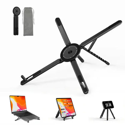 Elevate Your Workspace with the Viozon Foldable Aluminum Laptop Stand - Adjustable Riser & Magnetic Phone Holder for 10–16” Laptops and 4–13” Phones/Tablets (Silver)